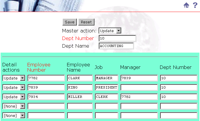 Sample master-detail form